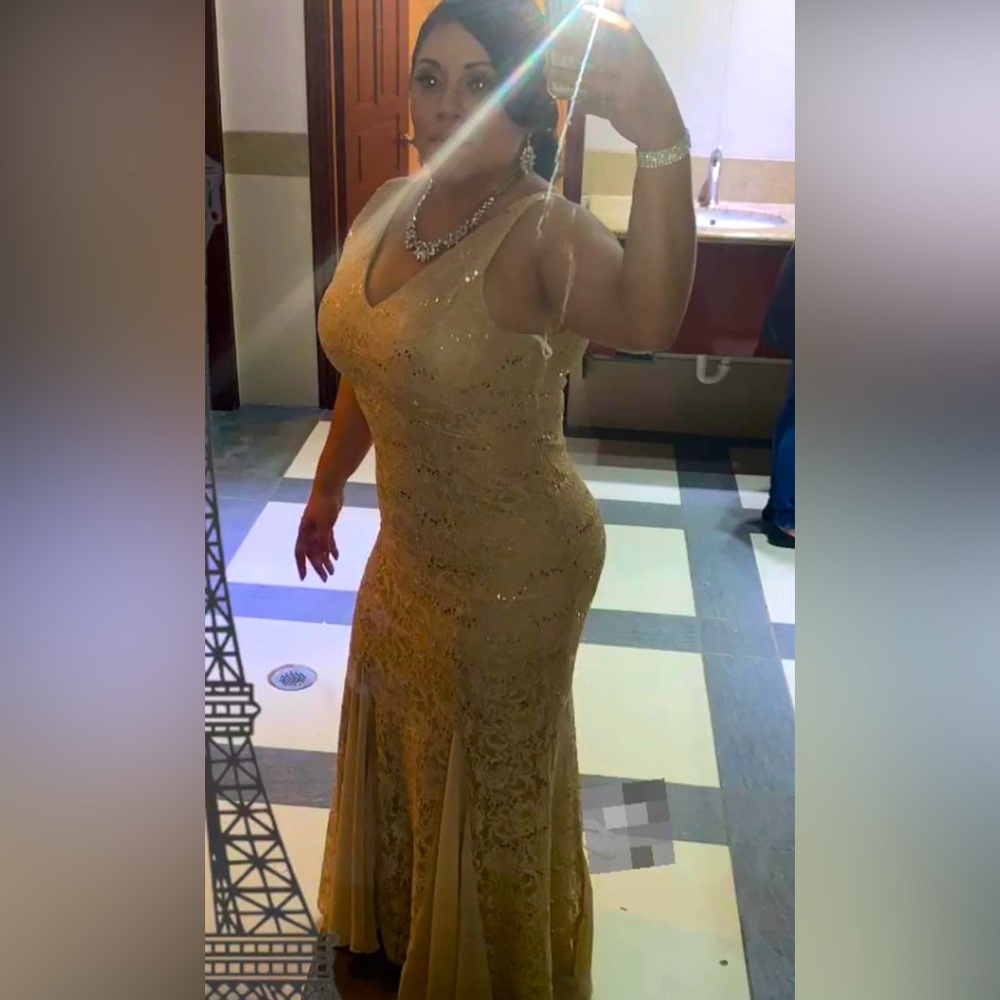 Formal Gold lace and sequin dress. Size Large